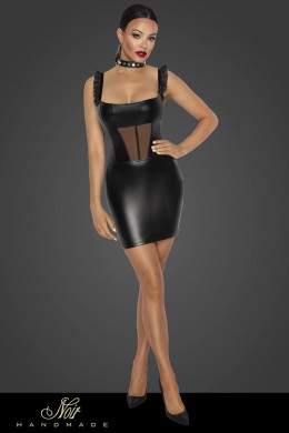 Abito corto in tessuto Powerwetlook con inserto in tulle davanti. Abito corto in tessuto Powerwetlook con inserto in tulle davanti.