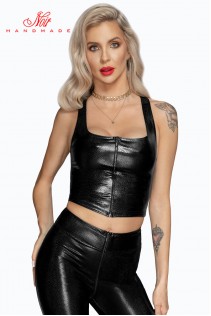 Top wetlook con trama serpente e cerniera frontale. Top wetlook con trama serpente e cerniera frontale.