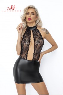 Abito corto in Powerwetlook con top in pizzo. Abito corto in Powerwetlook con top in pizzo.