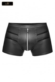 Pantaloncini uomo aderenti con appl. PVC e zip. Pantaloncini uomo aderenti con appl. PVC e zip.