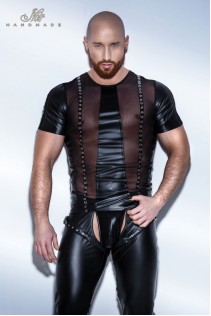 T-Shirt in tulle e tessuto lucido con occhielli. T-Shirt in tulle e tessuto lucido con occhielli.