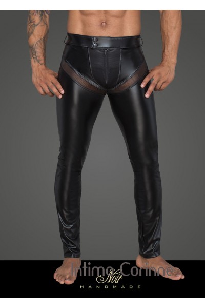 Pantaloni lunghi da uomo in tessuto effetto bagnato con inserti in re Pantaloni lunghi da uomo in tessuto effetto bagnato con inserti in re